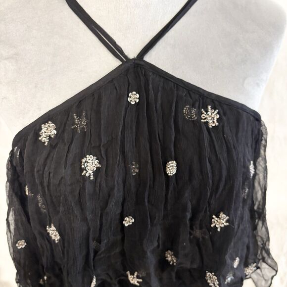 RANNA GILL x Free People Black Beaded Halter Maxi Size 8 Formal Boho Whimsygoth - Picture 3 of 11